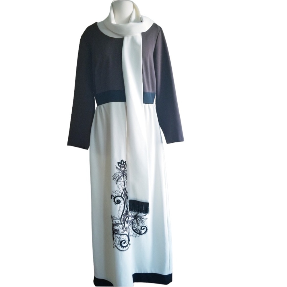 1970s Toni Todd Poly Maxi Dress w/Matching Scarf
